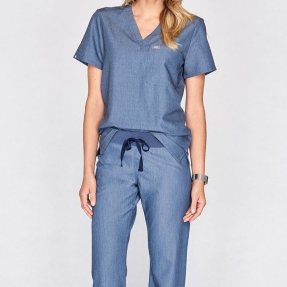 Nwt Heather Denim Figs Scrubs Set 